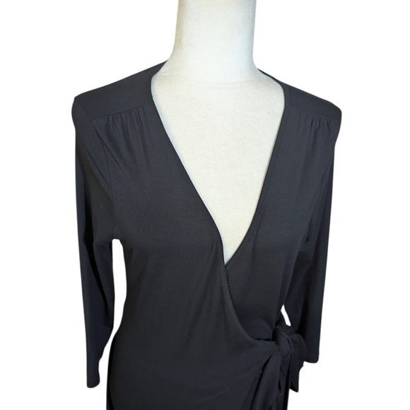 Banana Republic Black Plunging V-Neck Side Tie Knit Dress Old Money Career Sz S - Picture 3 of 8